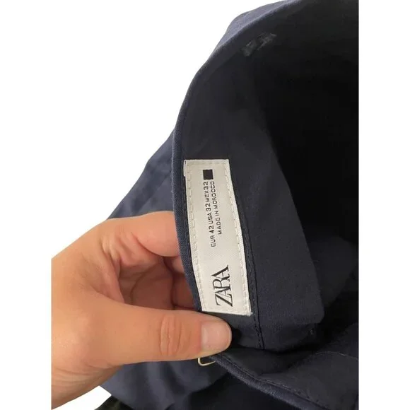 Zara Mens Dress Pants linen EU 42 US 32 Navy Blue Straight Trouser 4018/408 NWT